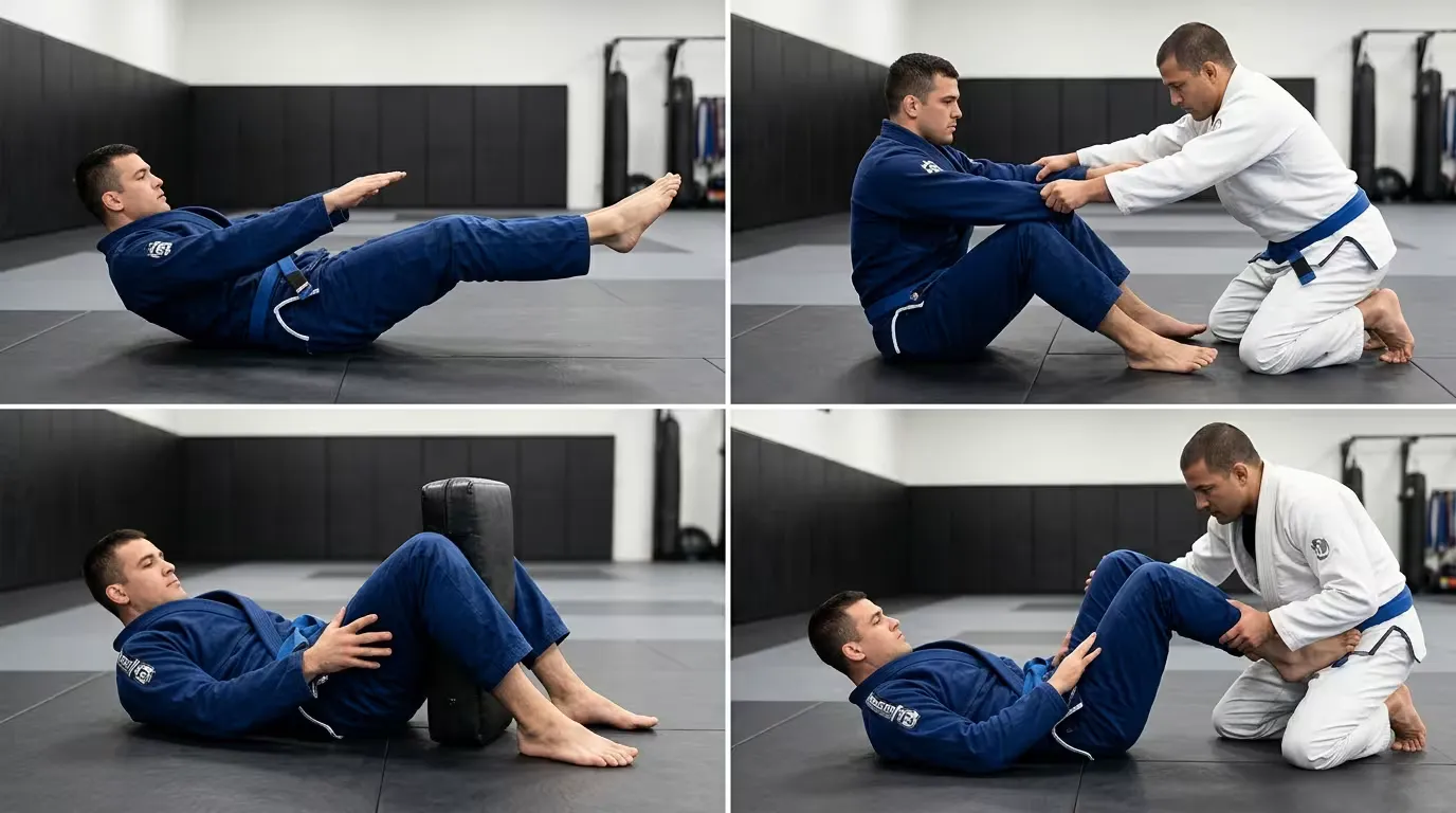 BJJ isometric guard retention drill sequence collage